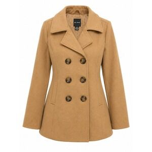 Me Jane Womens Camel Tan Wool Blend Double Breasted Peacoat Jacket Size M